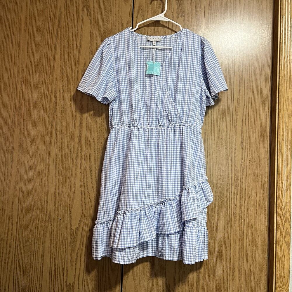 NWT Hayden LA Women’s Large Blue Gingham Short Sleeve Dress